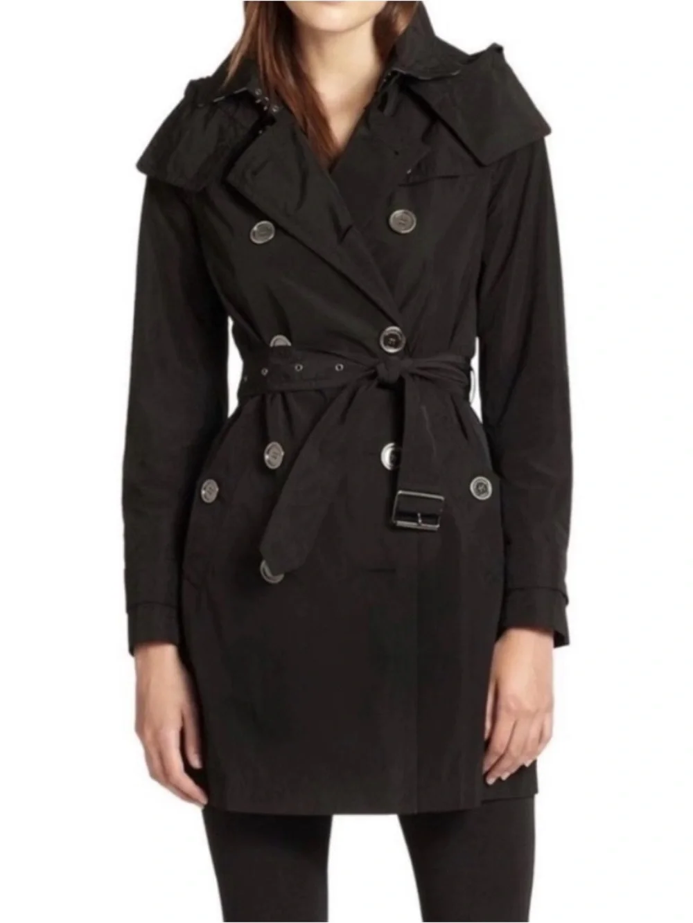 Authentic Burberry Brit Navy Balmoral Trench Coat with Hood, Size 10 - Picture 3 of 13